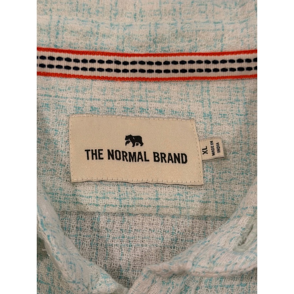 The Normal Brand Mens‎ XL Mint Green Textured Slub Cotton Short Sleeve Button - Picture 3 of 6